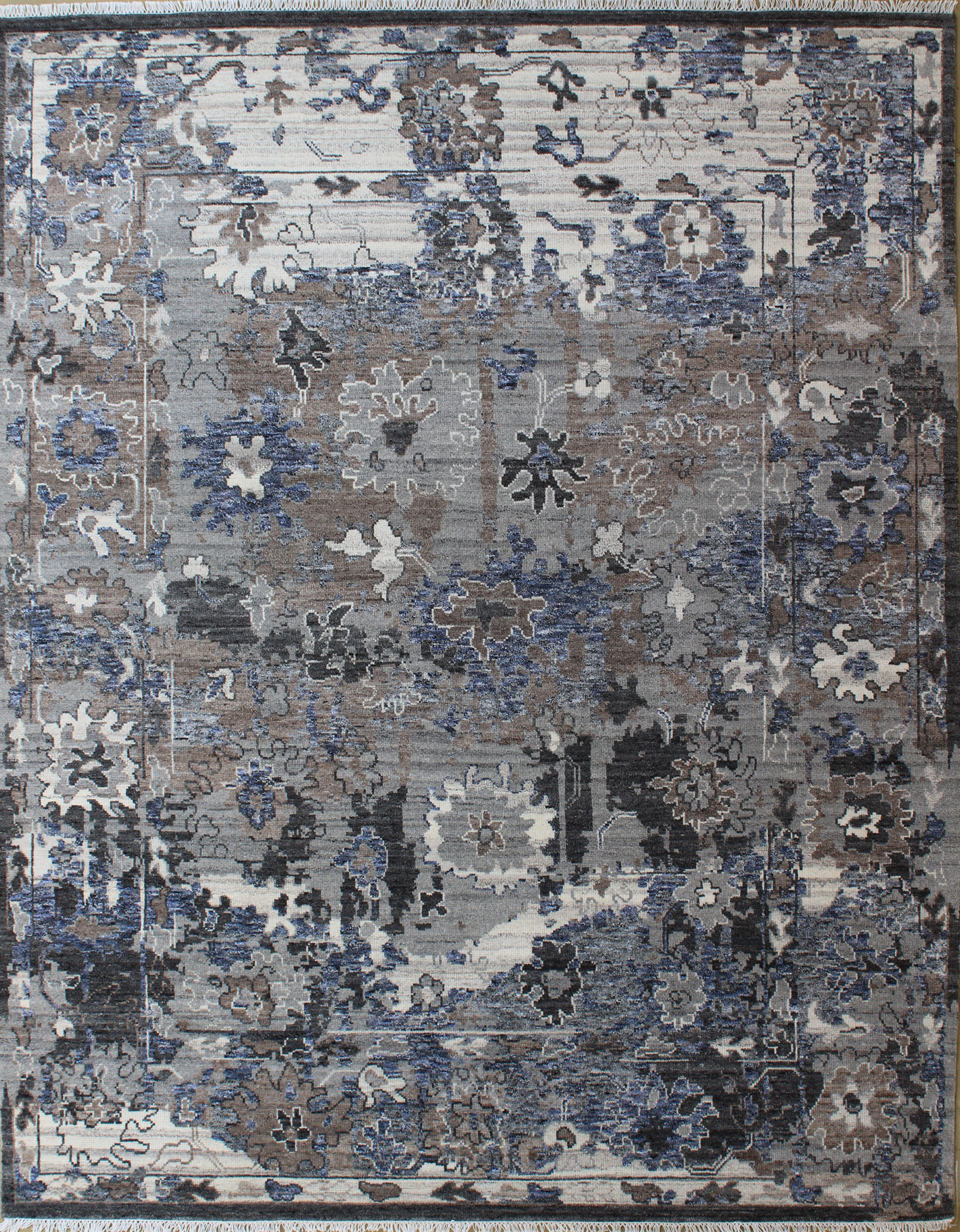 Oushak Gray Multi-Color Abstract Rug 8ft x 10ft - Handknotted Carpet Manufacturer Mirzapur